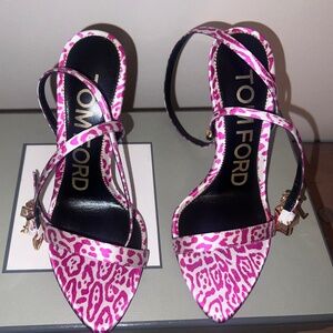 Tom Ford Padlock 105 Pink & White Animal Printed Satin Sandals NO OFFERS